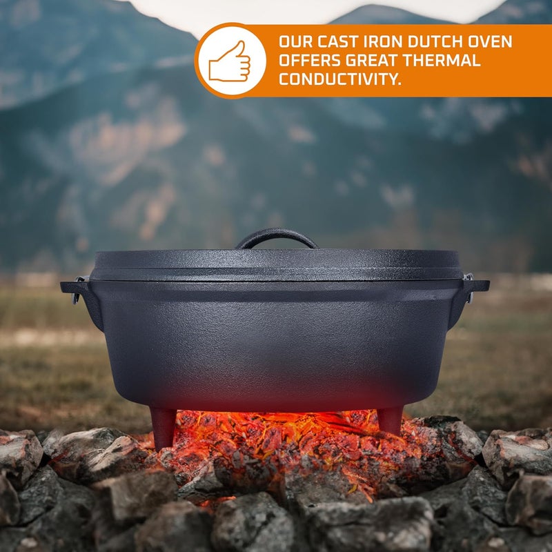 Bruntmor 5 Qt Camp Dutch Ovens Set - Black: Experience high-performance cooking with this versatile and durable 3-piece set, including a pot, lid, and 9" meat rack/trivet. - 13 x 13 inch - Image 5